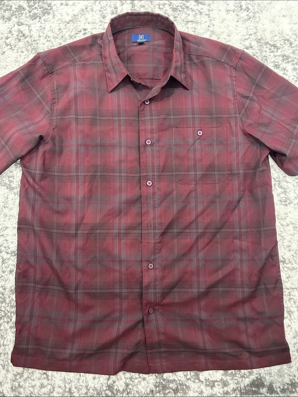 George Men's Burgundy Plaid Button-Down Shirt